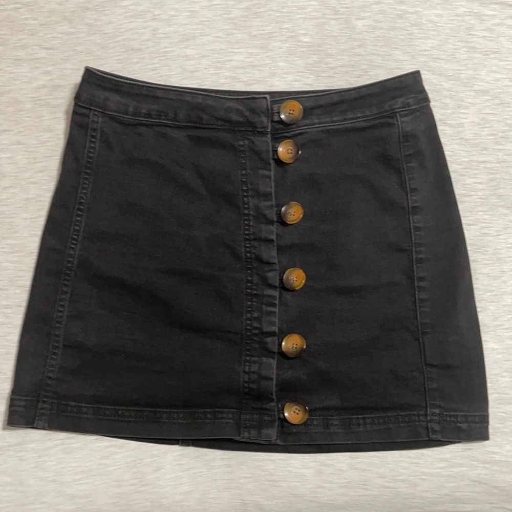 Free People Black Button-Front Mini Skirt